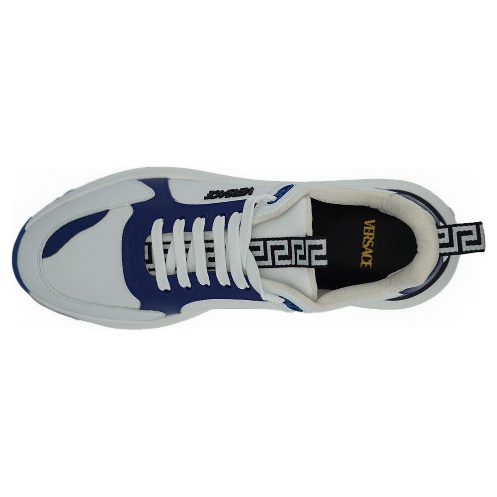 Versace Elegant Blue and White Leather Sneakers Versace