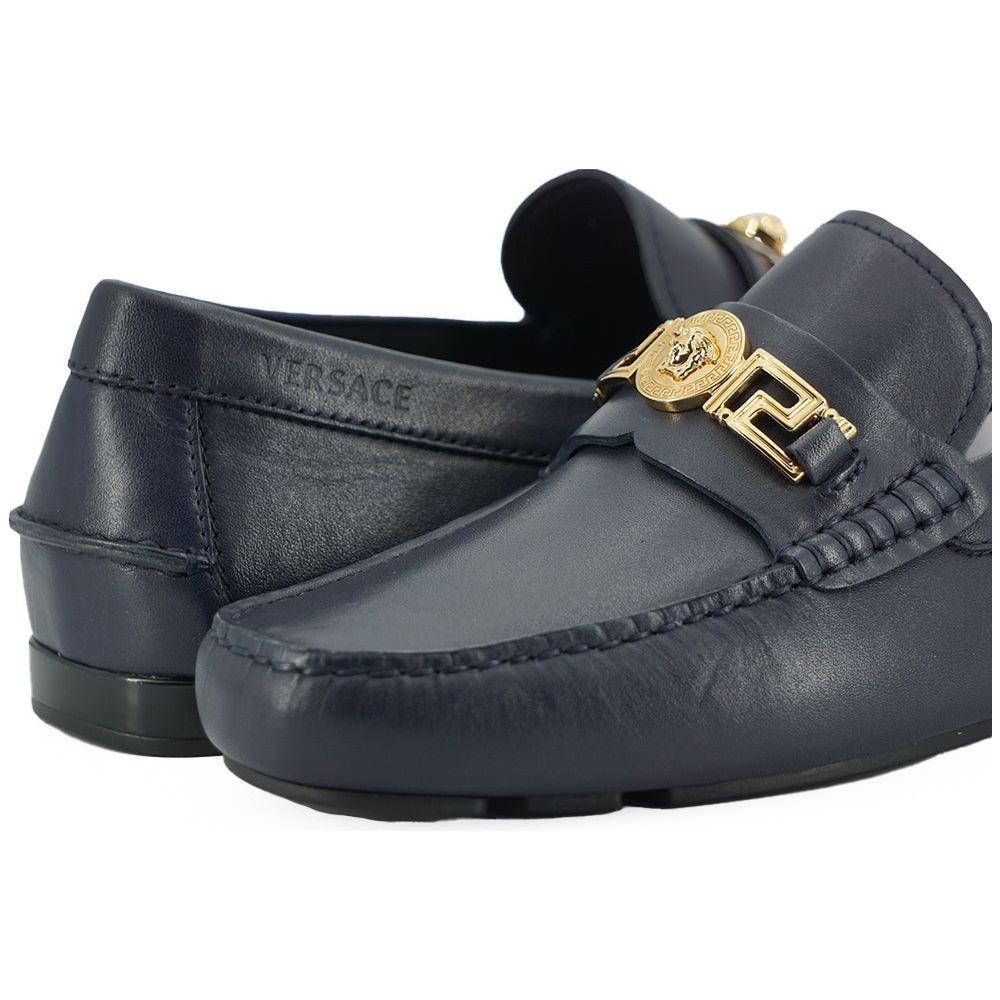 Versace Navy Blue Calf Leather Loafers Shoes