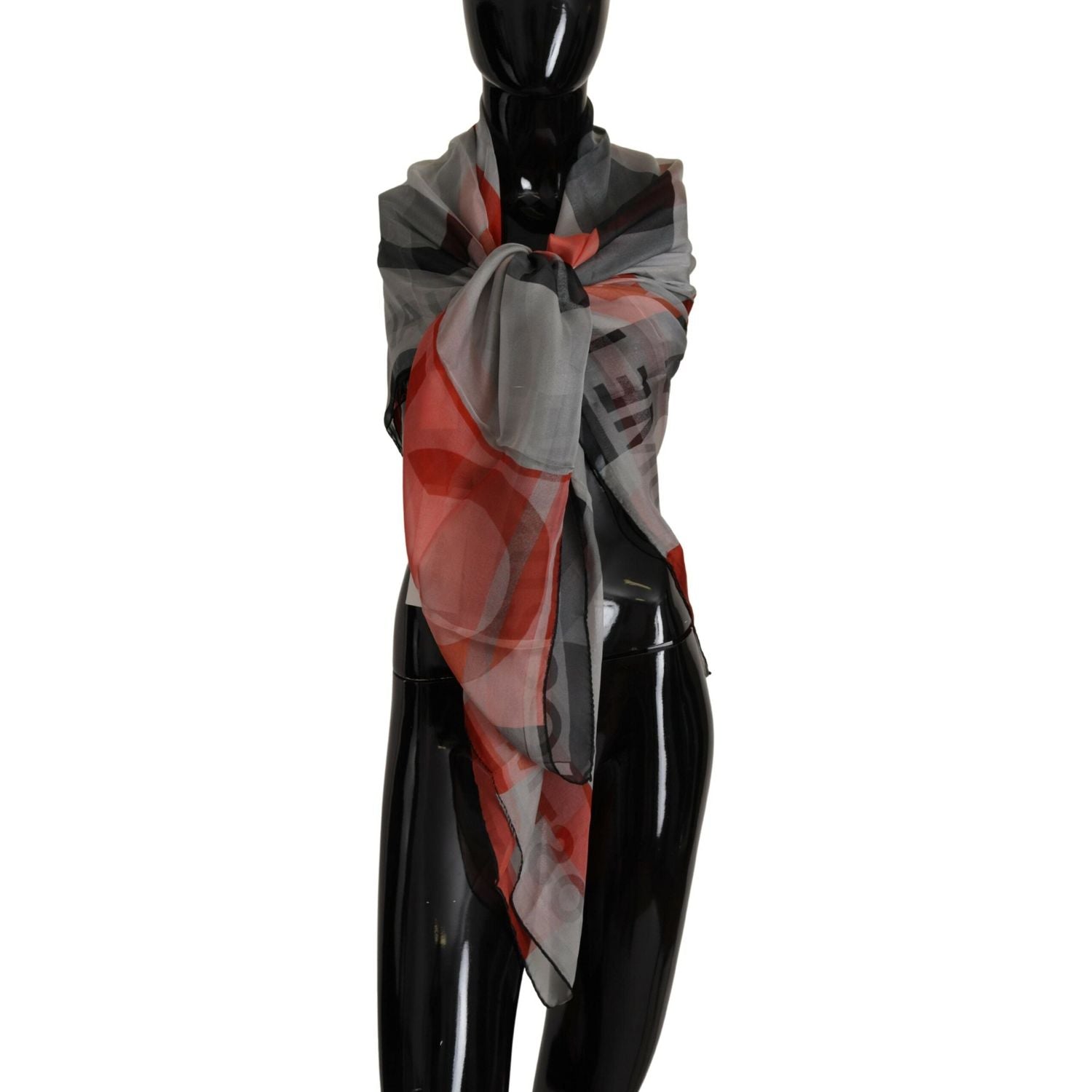 Costume National Gray Red Shawl Foulard Wrap  Scarf