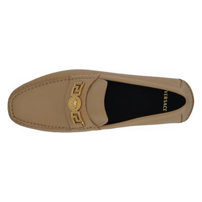 Versace Beige Calf Leather Loafers Shoes