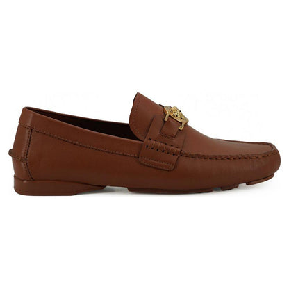 Versace Natural Brown Calf Leather Loafers Shoes