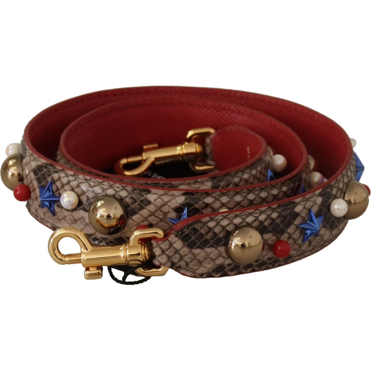 Dolce & Gabbana Brown Python Leather Studded Shoulder Strap