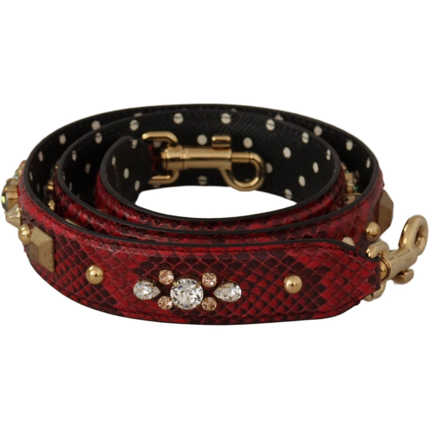Dolce & Gabbana Red Python Leather Crystals Reversible Shoulder Strap