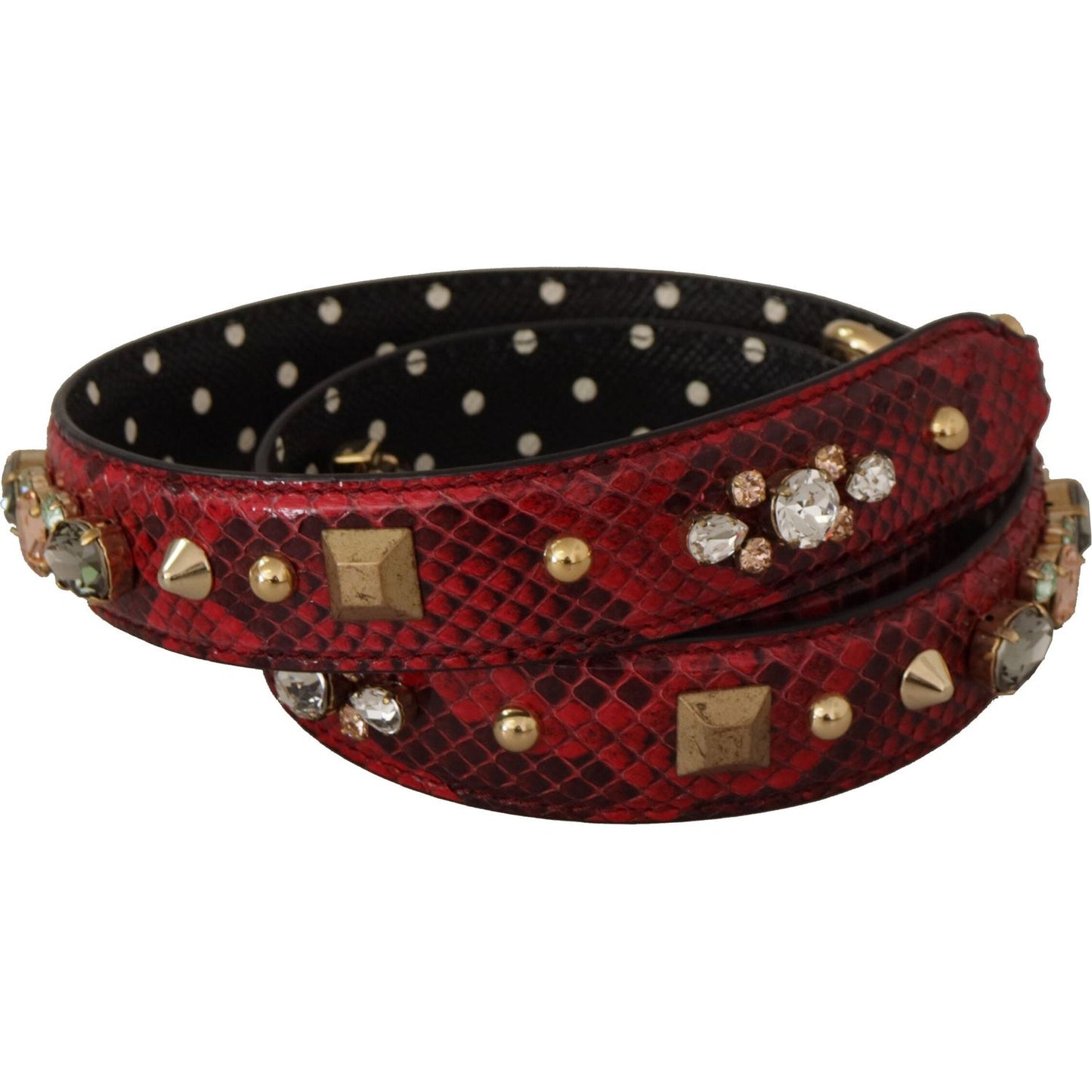 Dolce & Gabbana Red Python Leather Crystals Reversible Shoulder Strap Dolce & Gabbana