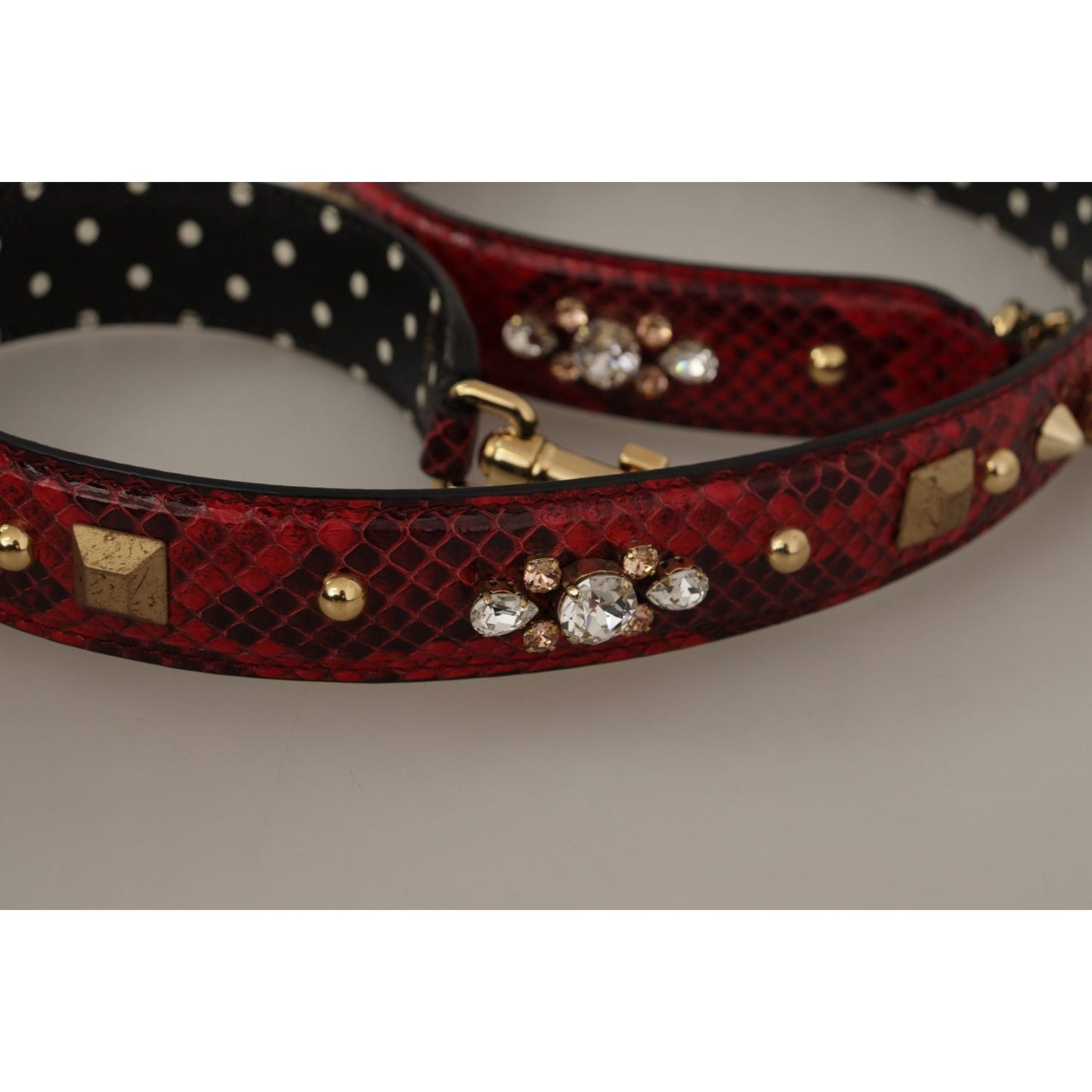 Dolce & Gabbana Red Python Leather Crystals Reversible Shoulder Strap Dolce & Gabbana