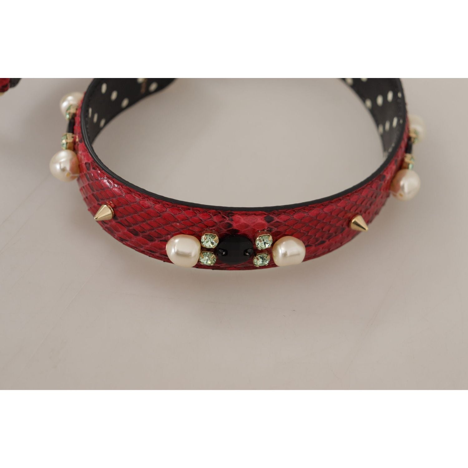 Dolce & Gabbana Red Python Leather Crystals Reversible Shoulder Strap