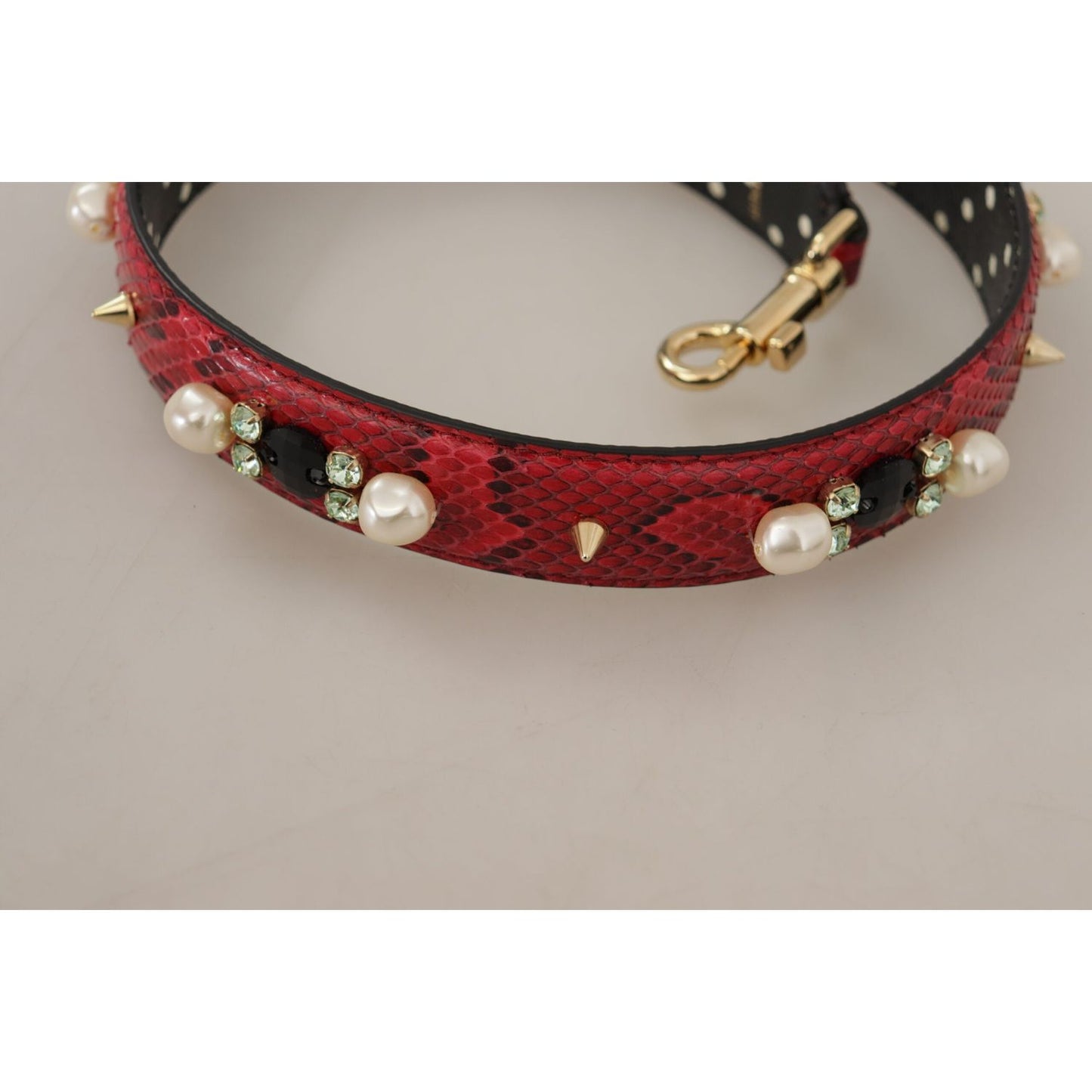Dolce & Gabbana Red Python Leather Crystals Reversible Shoulder Strap Dolce & Gabbana