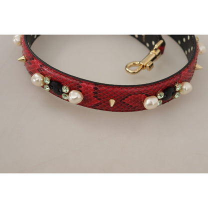 Dolce & Gabbana Red Python Leather Crystals Reversible Shoulder Strap Dolce & Gabbana