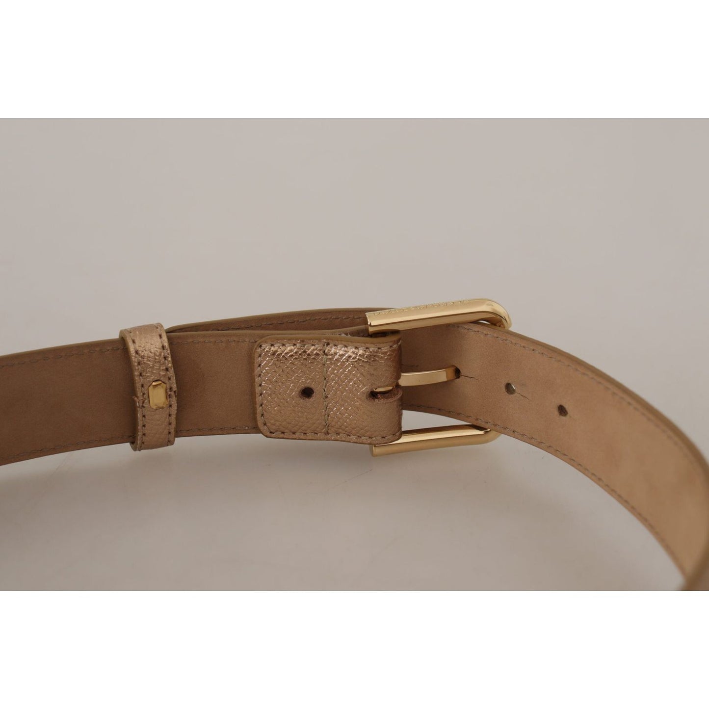 Dolce & Gabbana Chic Rose Gold Leather Belt with Logo Buckle Dolce & Gabbana