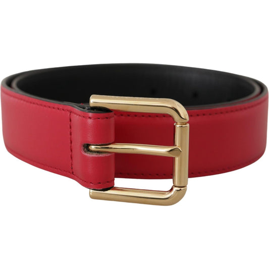 Dolce & Gabbana Red Calf Leather Gold Tone Logo Metal Buckle Belt