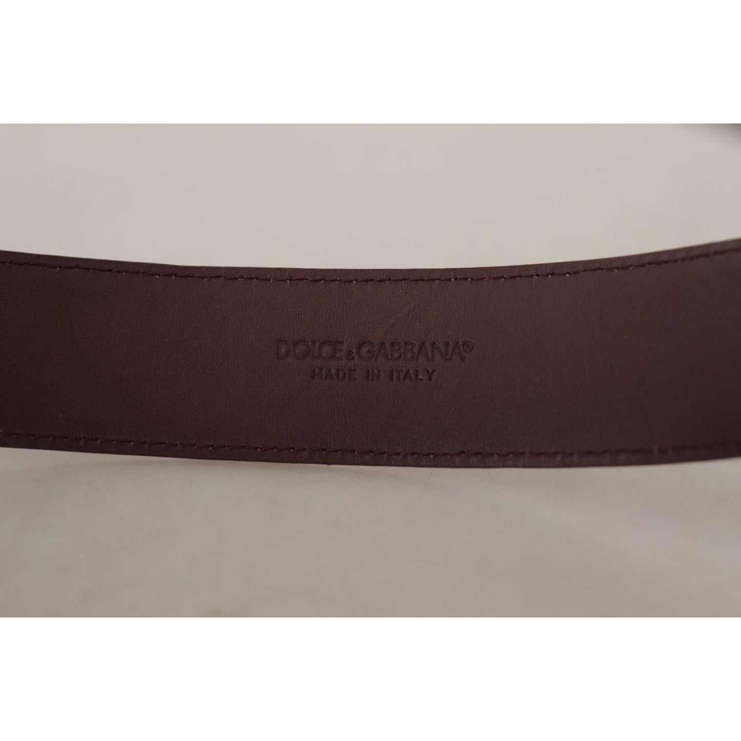 Dolce & Gabbana Elegant Maroon Leather Belt with Engraved Buckle Dolce & Gabbana