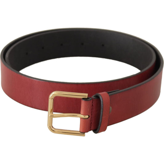 Dolce & Gabbana Red Leather Gold Logo Engraved Metal Buckle Belt