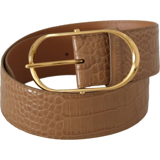 Elegant Beige Leather Belt with Engraved Buckle