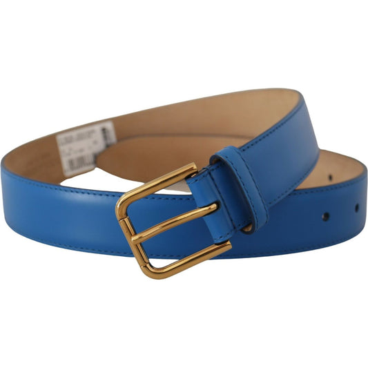 Dolce & Gabbana Elegant Blue Leather Belt with Engraved Buckle Dolce & Gabbana