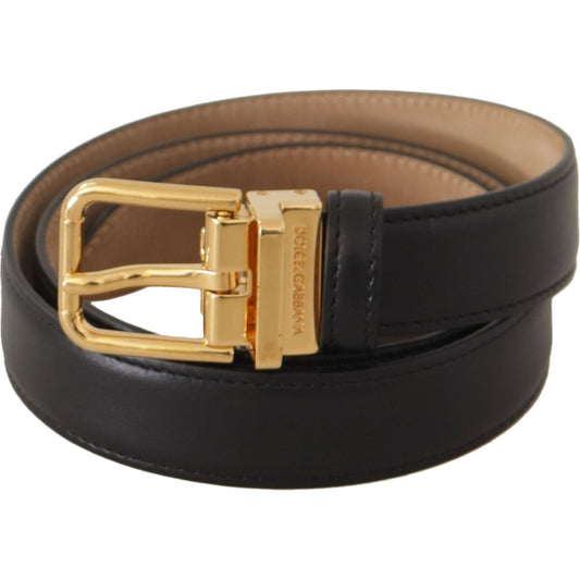 Dolce & Gabbana Elegant Black Leather Belt with Engraved Buckle Dolce & Gabbana