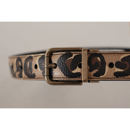 Dolce & Gabbana Brown Leather Leopard Print Bronze Metal Buckle Belt