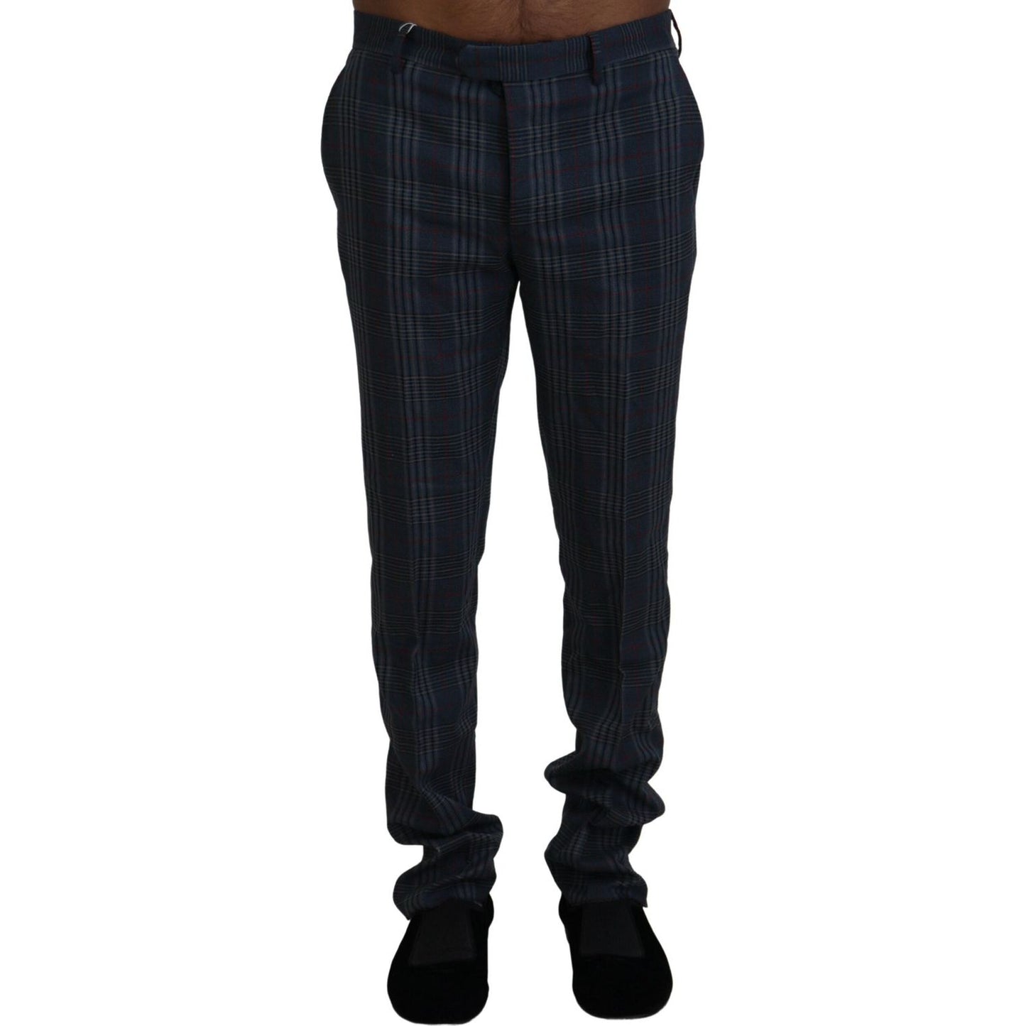 BENCIVENGA Gray Pure Wool Men Checkered Pants BENCIVENGA
