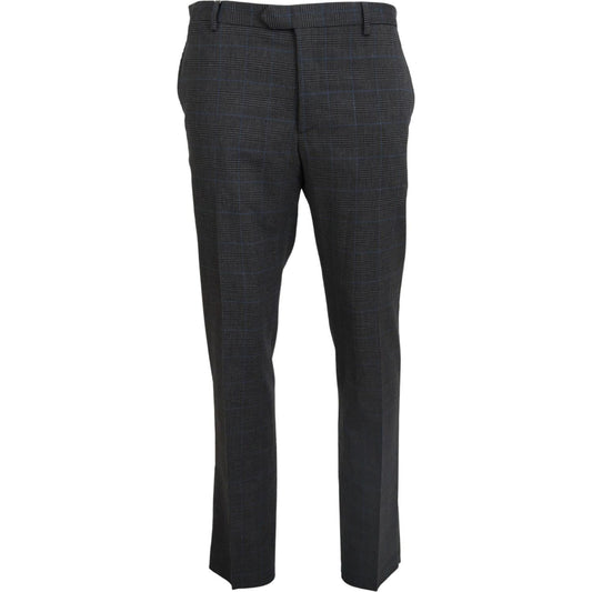 BENCIVENGA Gray Checkered Wool Dress Formal Pants