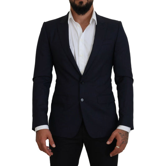 Dolce & Gabbana Blue Wool Slim Fit Formal Coat Blazer