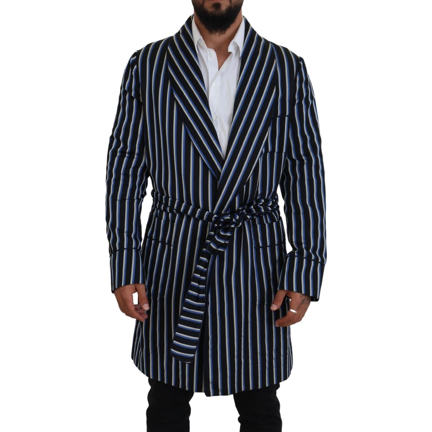 Dolce & Gabbana Black Blue Martini Printed Lining Robe