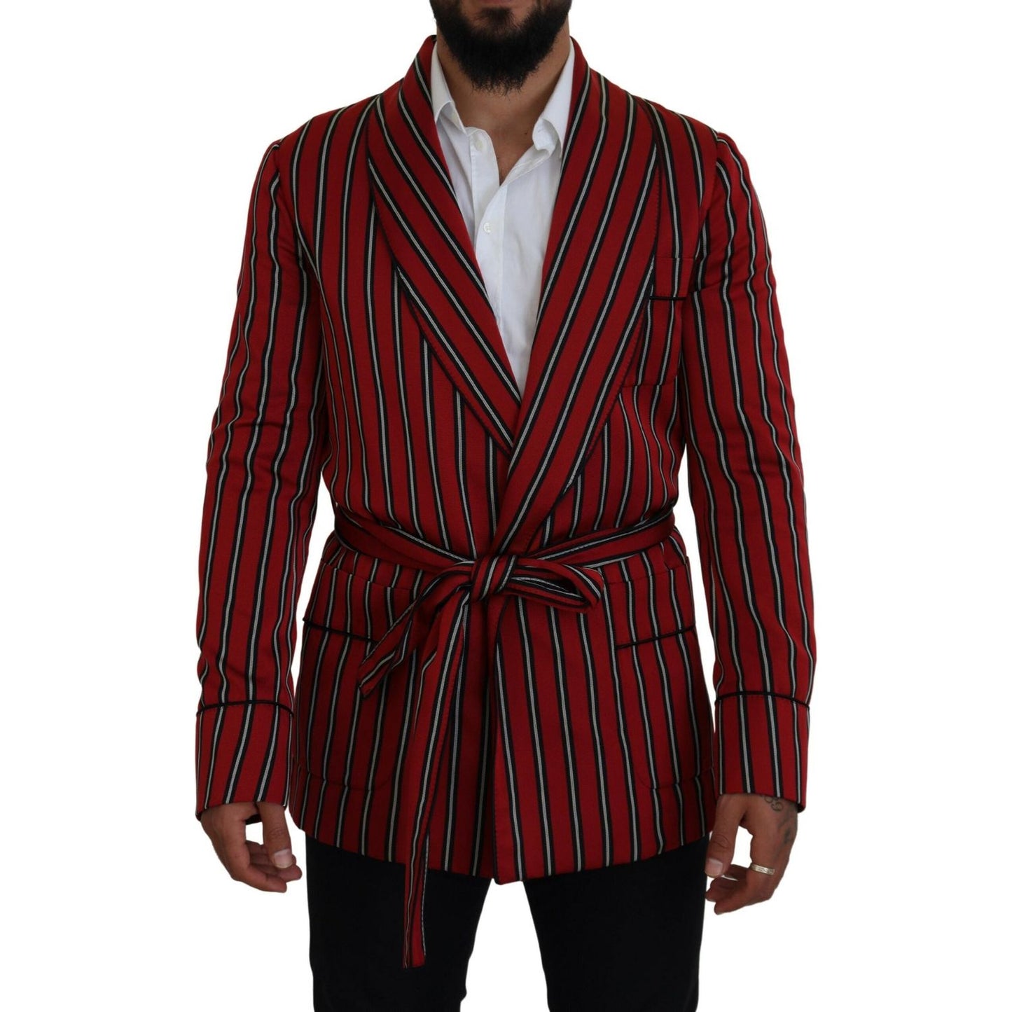 Dolce & Gabbana Red Striped Martini Printed Lining Robe Dolce & Gabbana