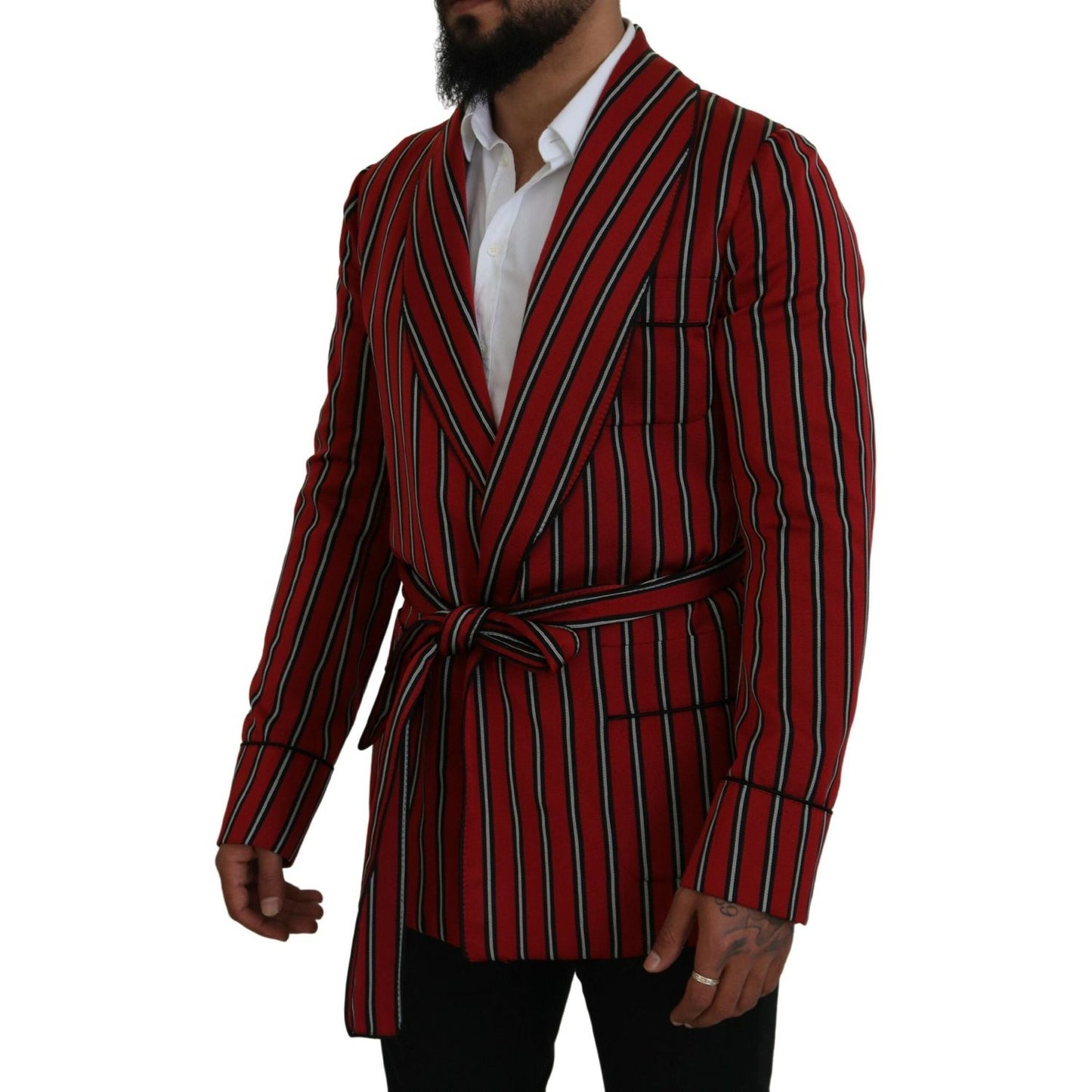 Dolce & Gabbana Red Striped Martini Printed Lining Robe Dolce & Gabbana