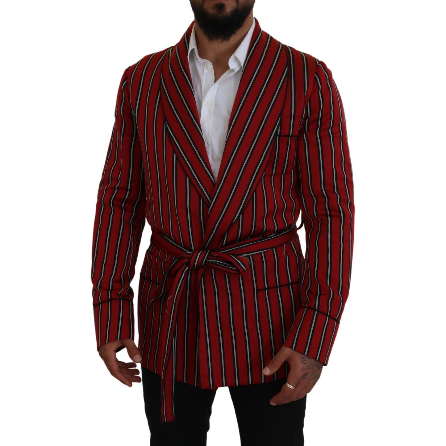 Dolce & Gabbana Elegant Red Striped Long Robe Luxury Wear Dolce & Gabbana