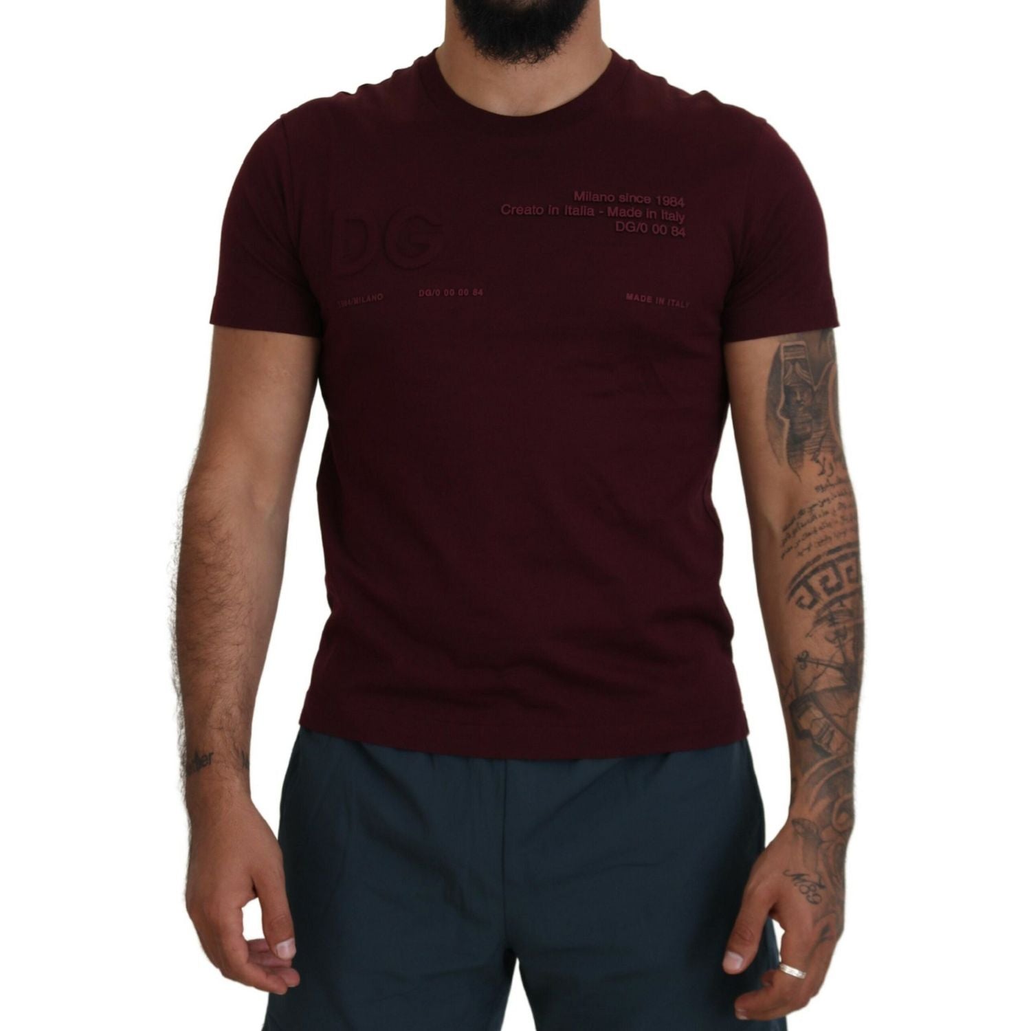Dolce & Gabbana Maroon Printed Short Sleeves Men T-shirt