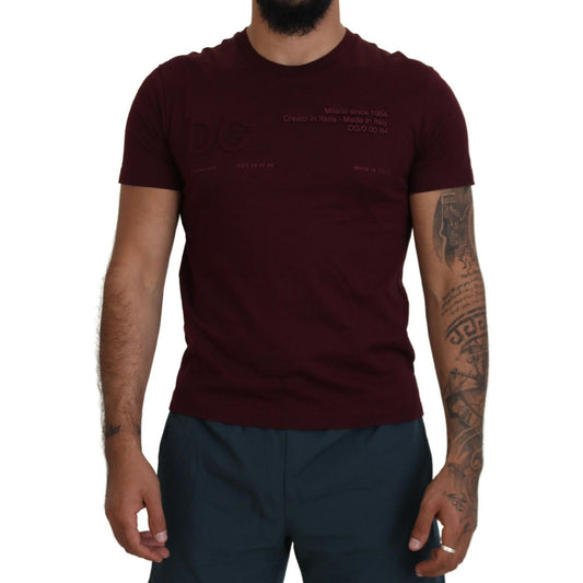 Dolce & Gabbana Maroon Printed Short Sleeves Men T-shirt