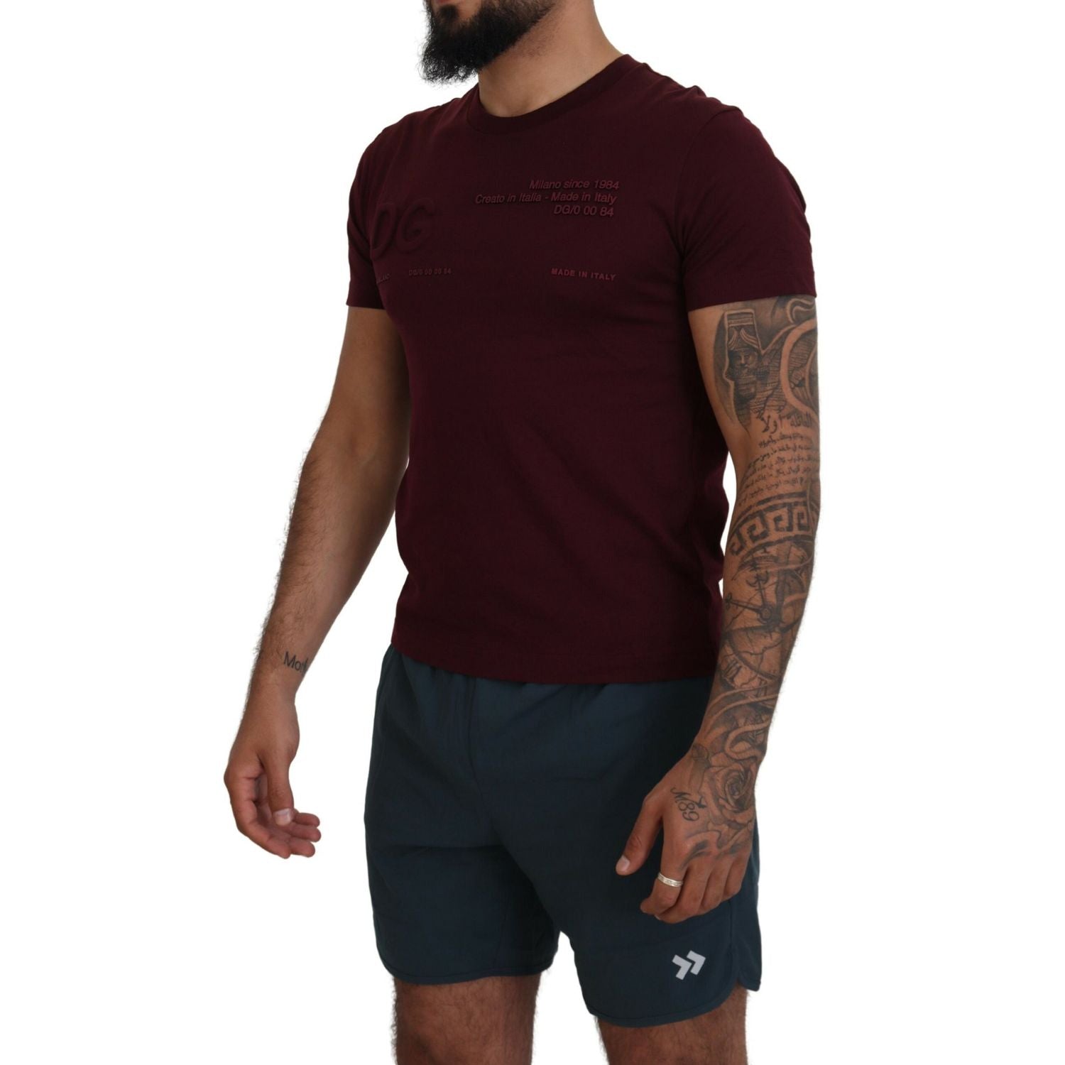 Dolce & Gabbana Maroon Printed Short Sleeves Men T-shirt