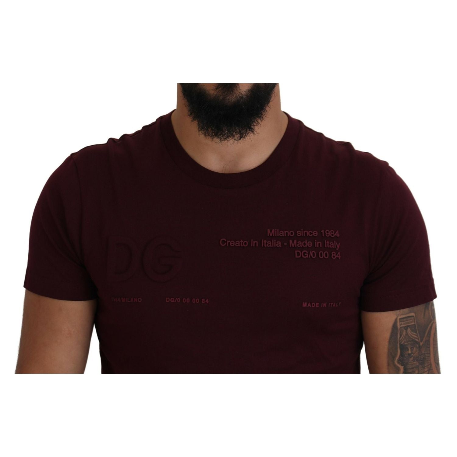 Dolce & Gabbana Maroon Printed Short Sleeves Men T-shirt