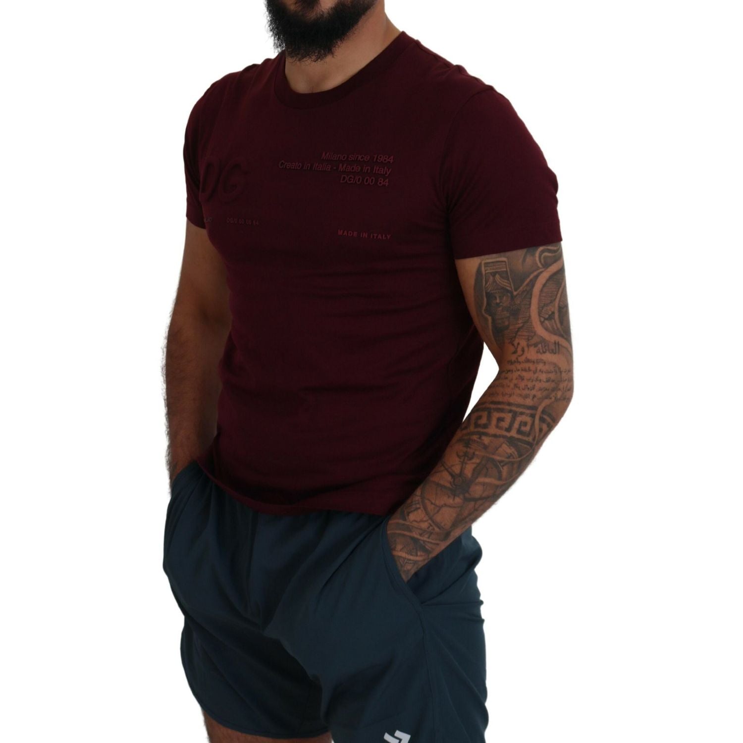 Dolce & Gabbana Maroon Printed Short Sleeves Men T-shirt