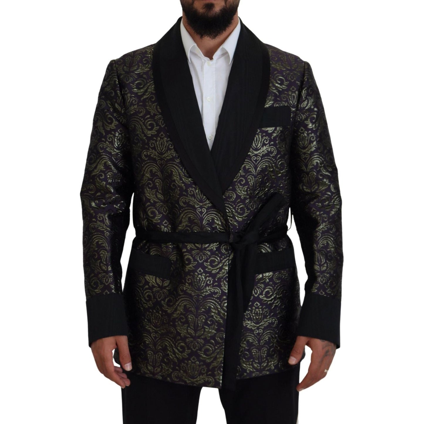 Dolce & Gabbana Gold Jacquard Robe Jacket Dolce & Gabbana