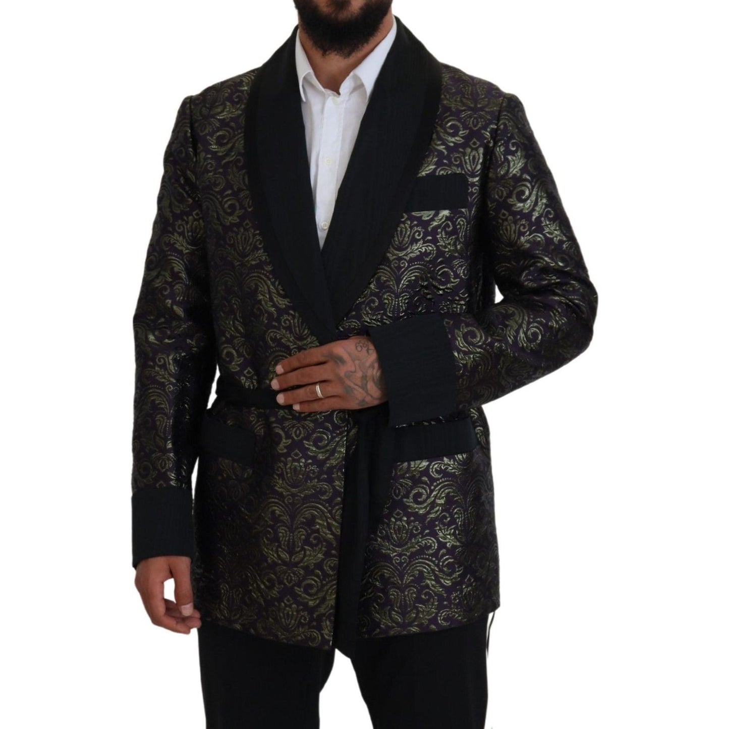 Dolce & Gabbana Gold Jacquard Robe Jacket Dolce & Gabbana