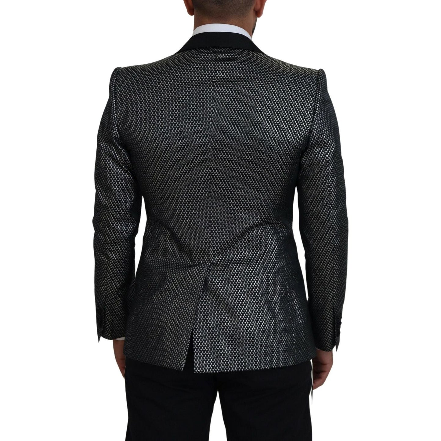Dolce & Gabbana Black Silver Jacquard Slim Fit Jacket Blazer