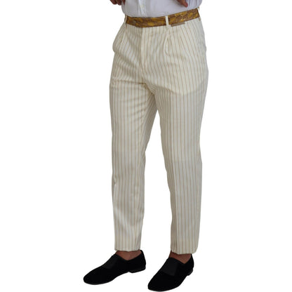 Dolce & Gabbana Off White Gold Striped Tuxedo Slim Fit Suit