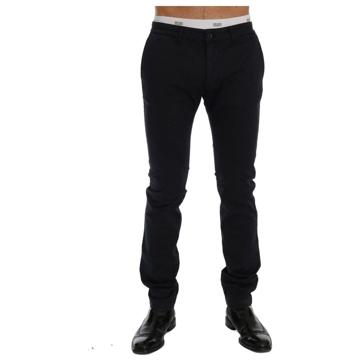 时尚修身蓝色棉质弹力裤