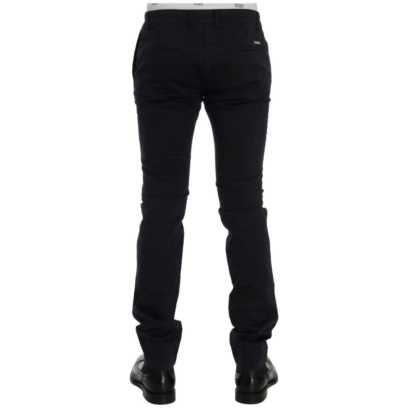 时尚修身蓝色棉质弹力裤