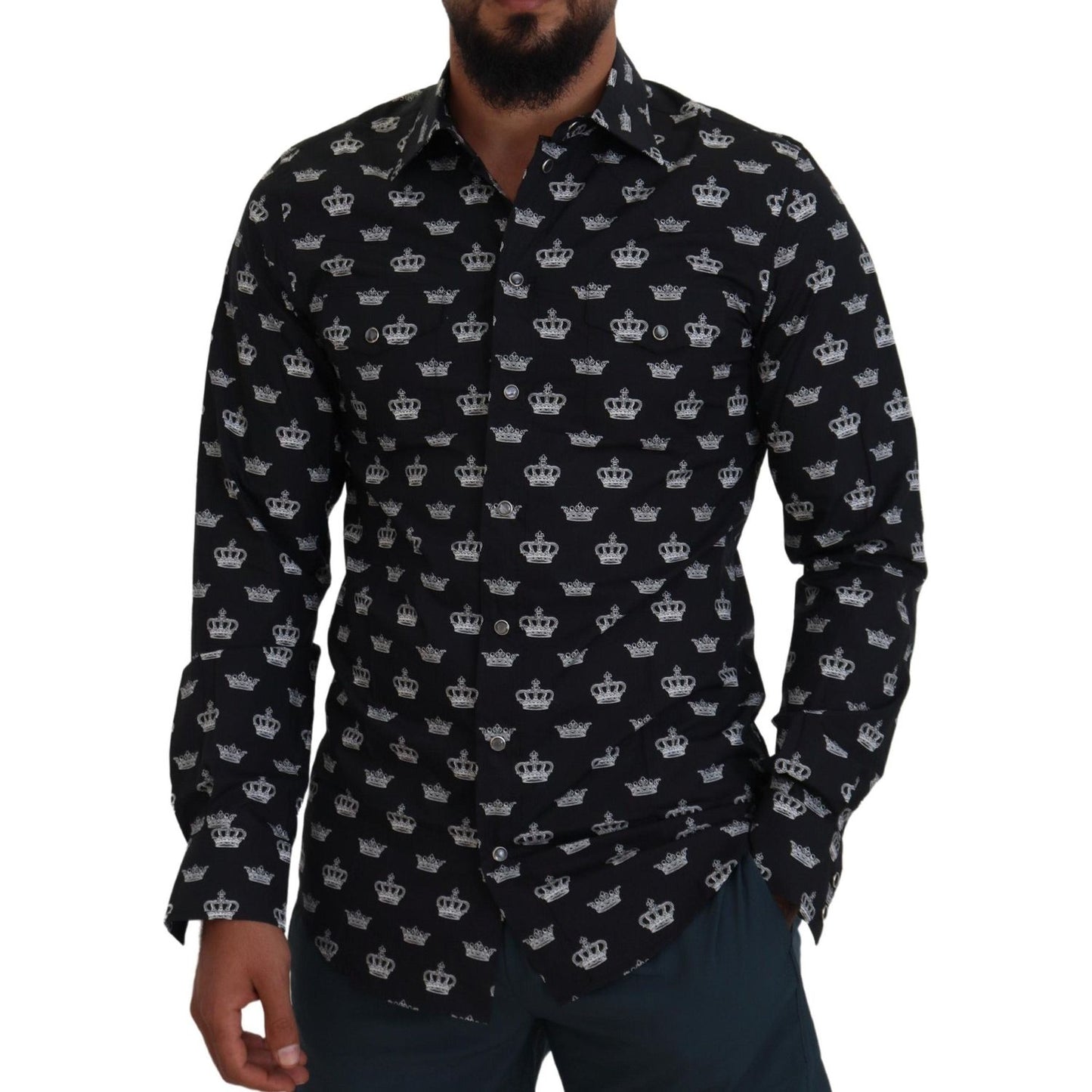 Dolce & Gabbana Elegant Slim Fit Crown Print Formal Shirt Dolce & Gabbana