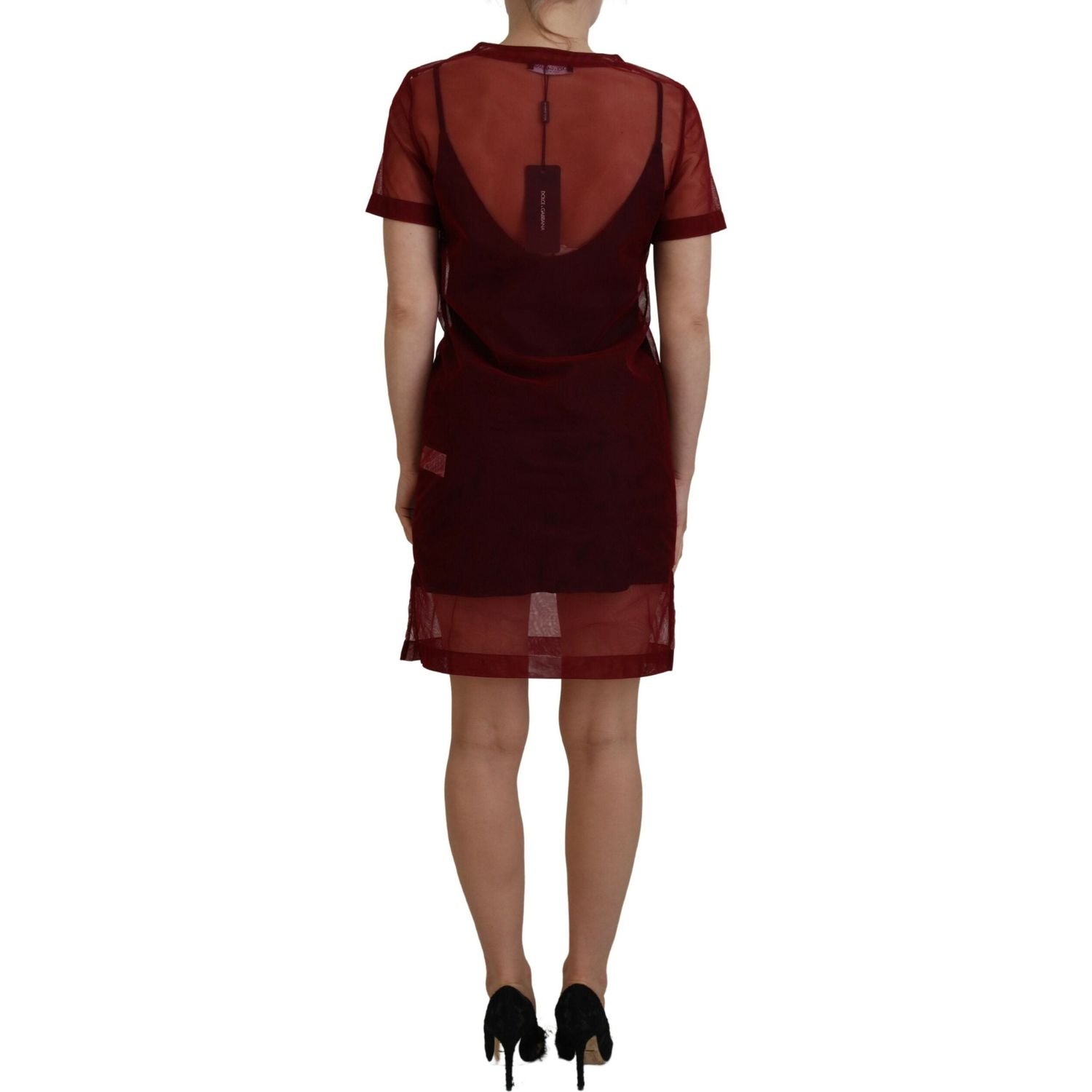 Dolce & Gabbana Maroon Nylon Two Layer Shift Mini Dress