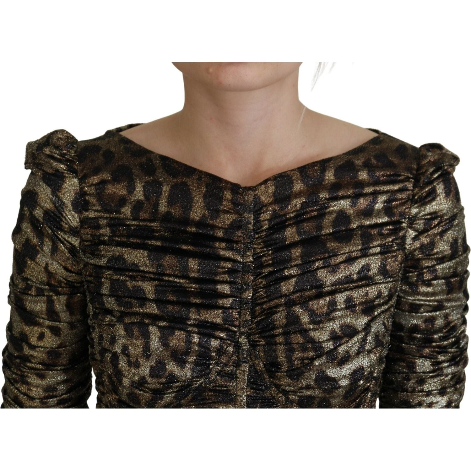 优雅豹纹中长紧身连衣裙