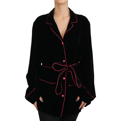 Dolce & Gabbana Black Button Belted Blazer Viscose Jacket Dolce & Gabbana