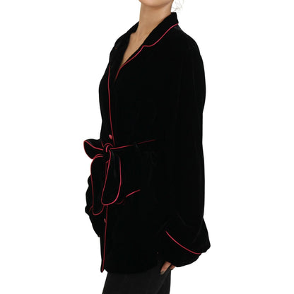 Dolce & Gabbana Black Button Belted Blazer Viscose Jacket Dolce & Gabbana