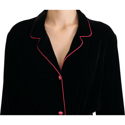 Dolce & Gabbana Black Button Belted Blazer Viscose Jacket Dolce & Gabbana