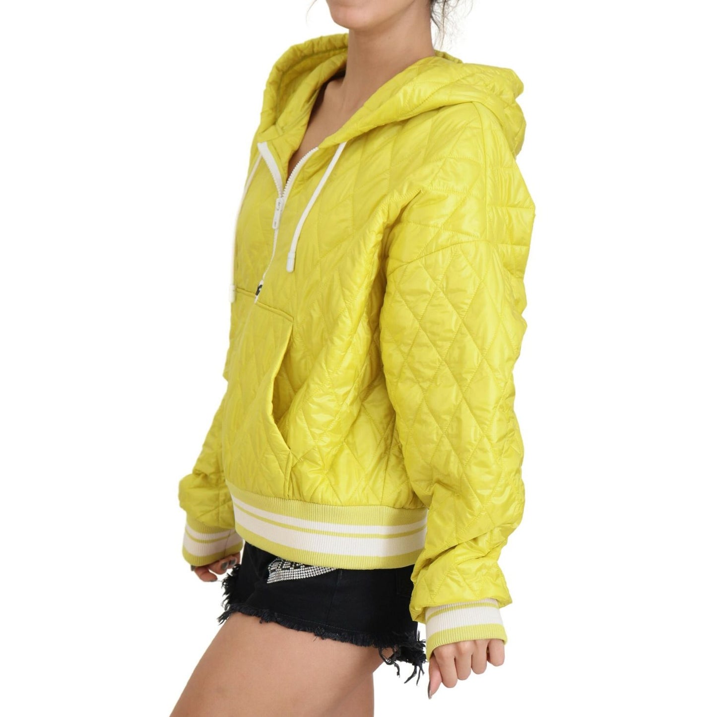 Dolce & Gabbana Yellow Nylon Quilted Hooded Pullover Jacket