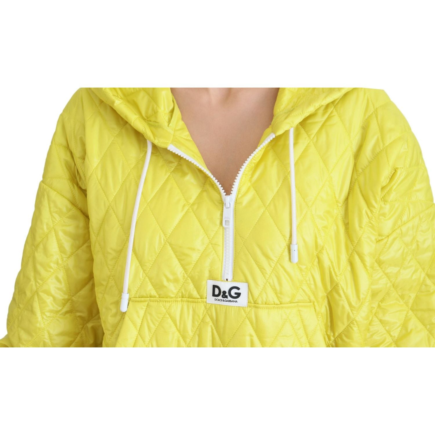 Dolce & Gabbana Yellow Nylon Quilted Hooded Pullover Jacket