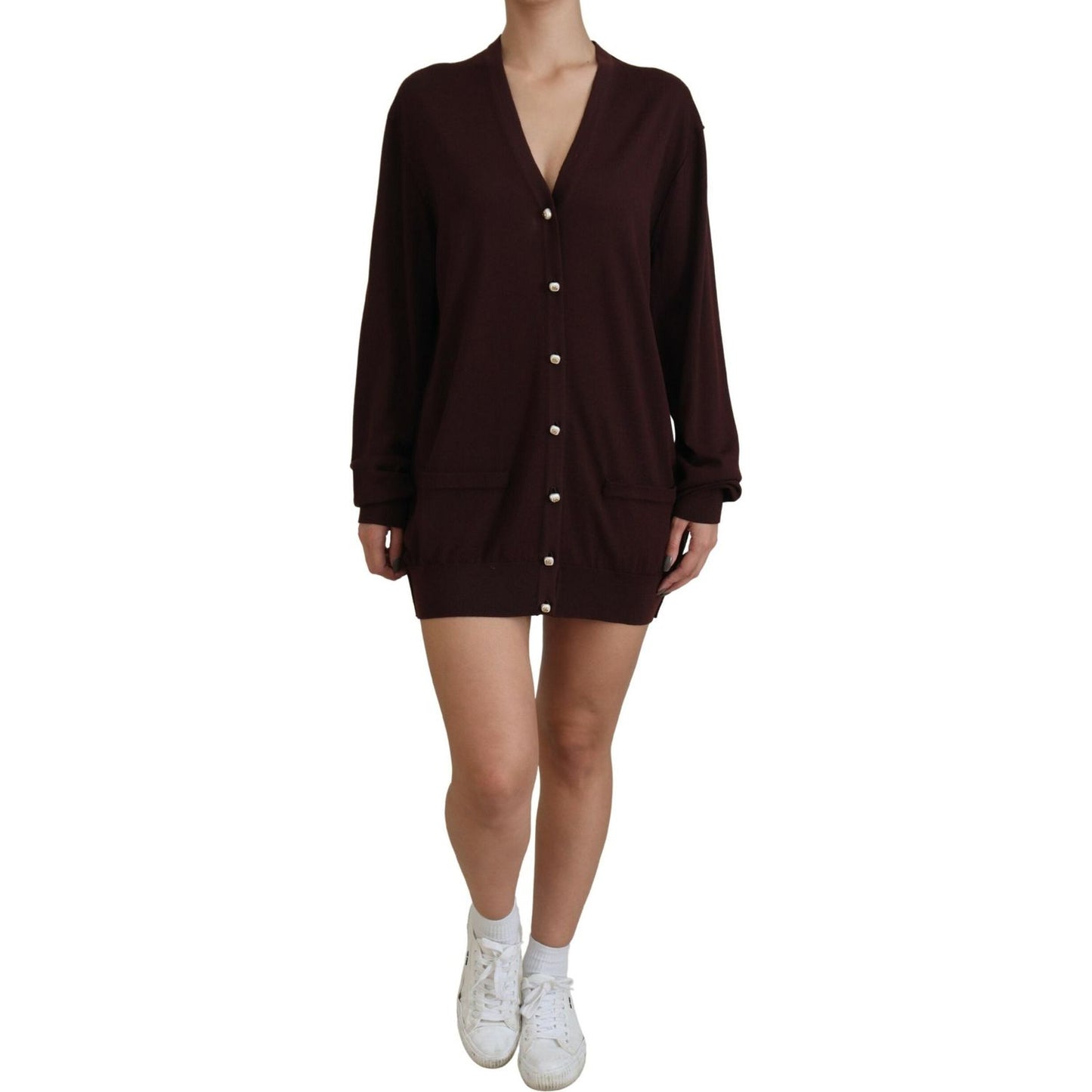 Dolce & Gabbana Chic Maroon V-Neck Wool Cardigan Dolce & Gabbana