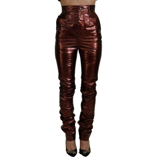 High Waist Skinny Jeans in Metallic Bronze