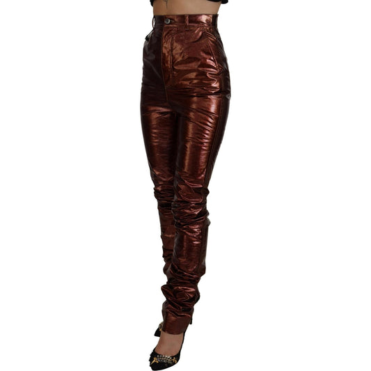 High Waist Skinny Jeans in Metallic Bronze