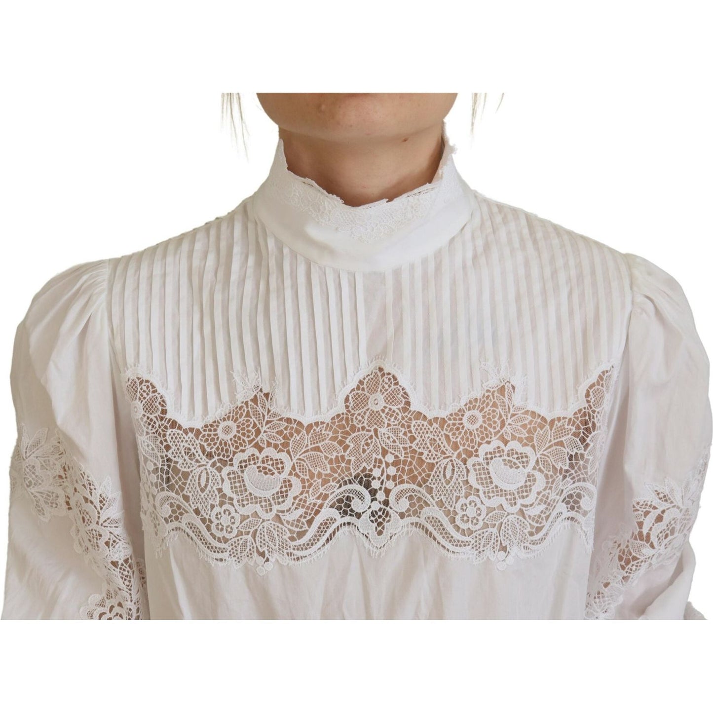 Dolce & Gabbana Elegant White Lace Trim Cotton Blouse Dolce & Gabbana